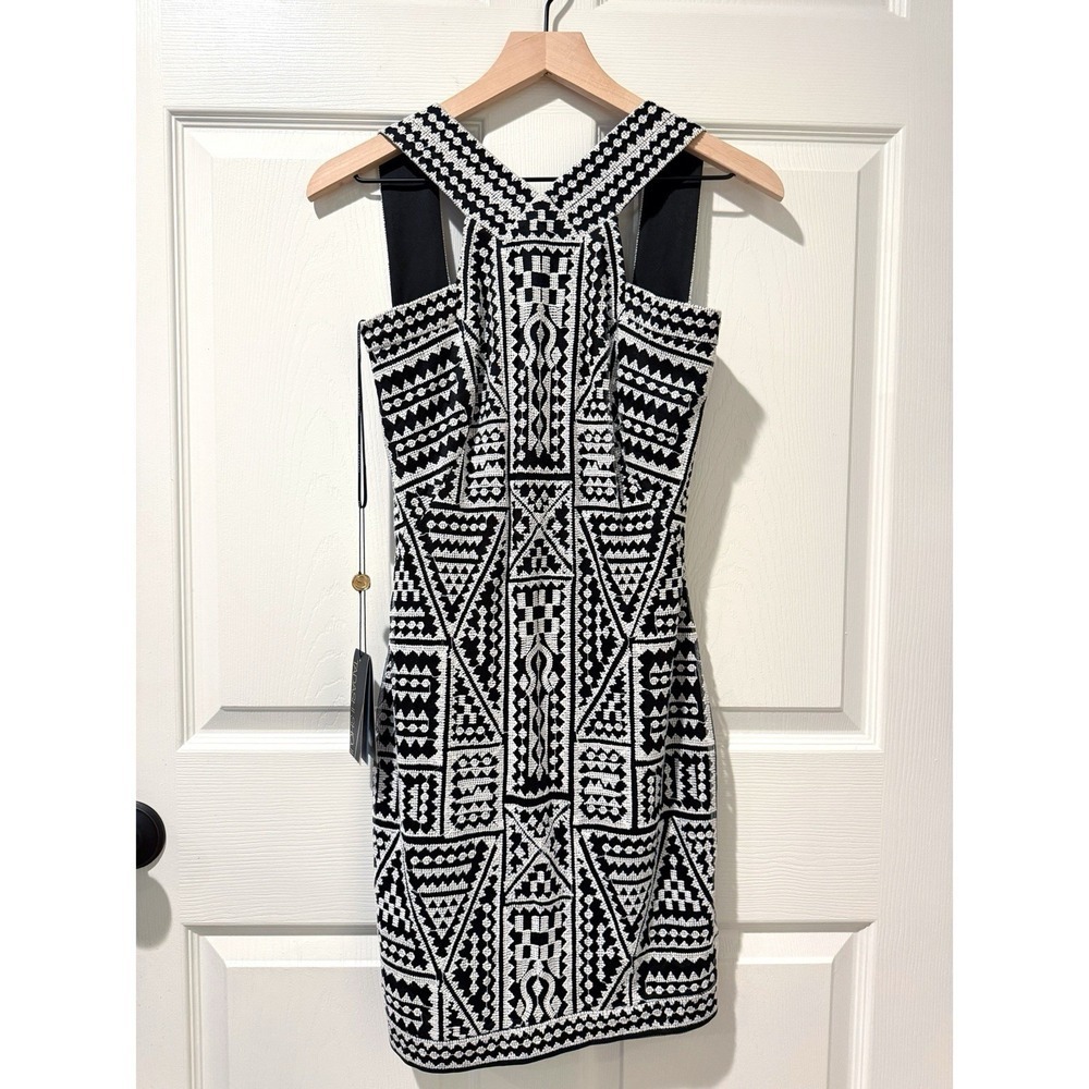 NWT Tadashi Shoji Regina Mini Dress Black White Embroidered Art Sleeveless Sz 0